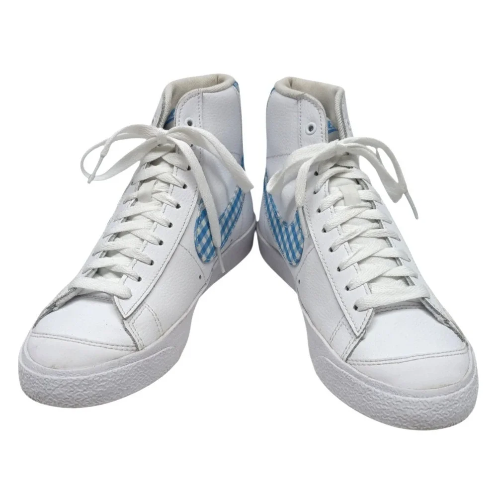 Nike Blazer Mid '77 Women's Size 7.5 White Blue Gingham Plaid Sneakers FD9163-10